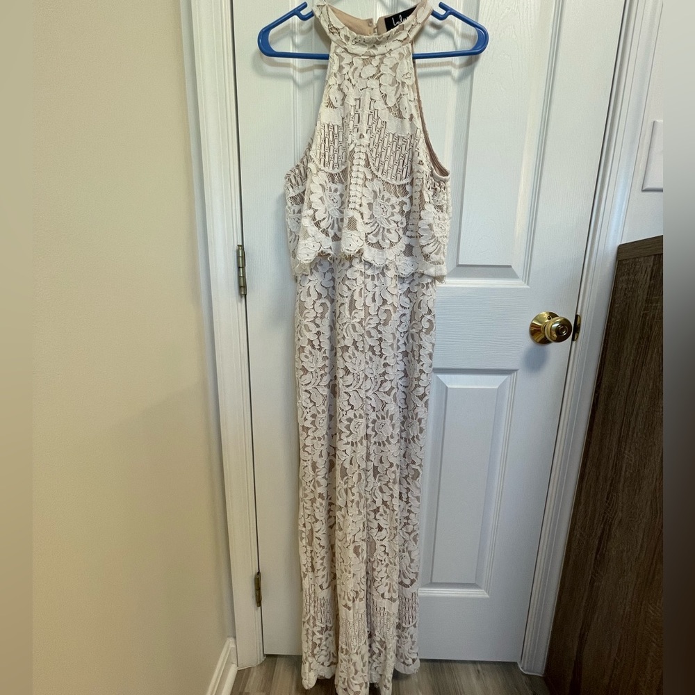 White lace Lulus jumpsuit